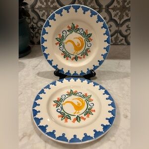 RARE-Emma Bridgewater Folk Cockerel 8.5” Plate- EUC- Made In England-Set of Two